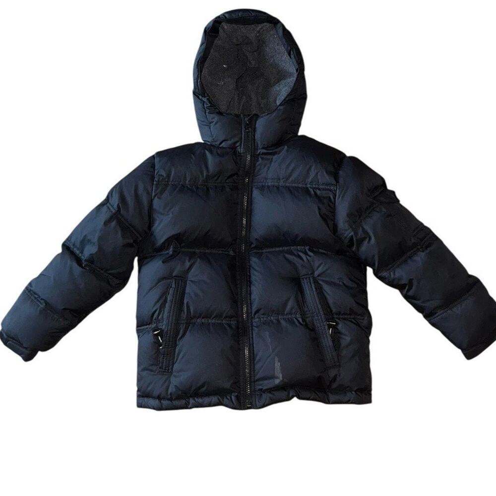 Gap Kids Down Puffer Jacket L 10 Black Hooded Packable Winter Coat Lightweight